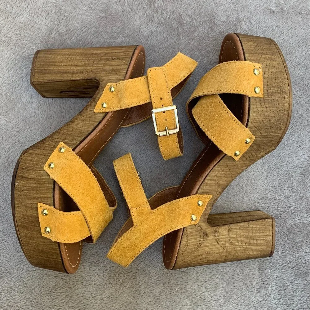 Aldo Deleniel Suede and Wooden Platform Block Heels Sz9 - Picture 10 of 16